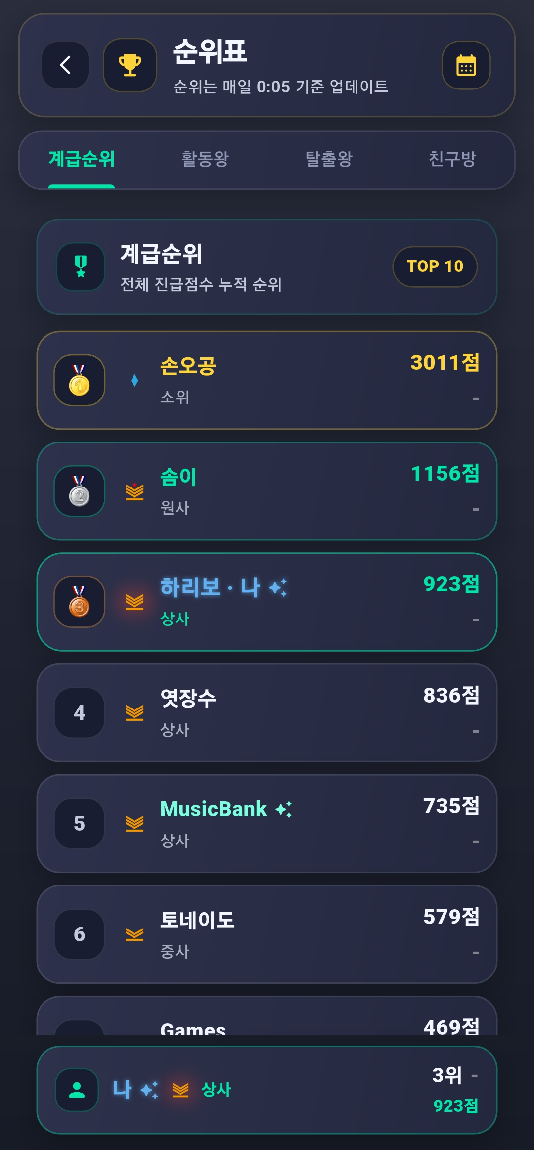 Shhh 랭킹 화면